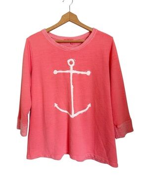 Fresh Produce Sketchy Anchor Sunset Coral Pink Nautical Sweatshirt size L